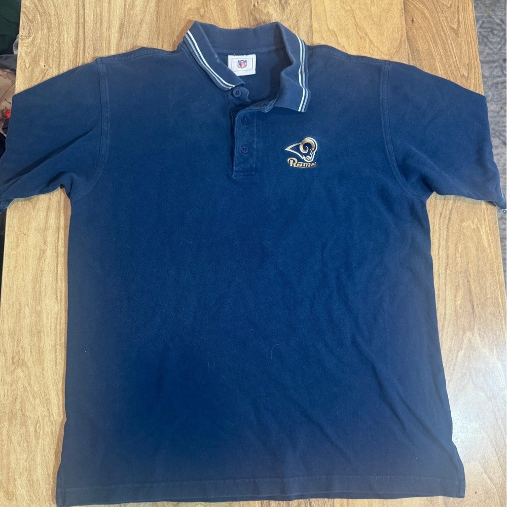 Vintage NFL St Louis Rams Polo Shirt Mens Large Navy Blue Embroidered Cotton